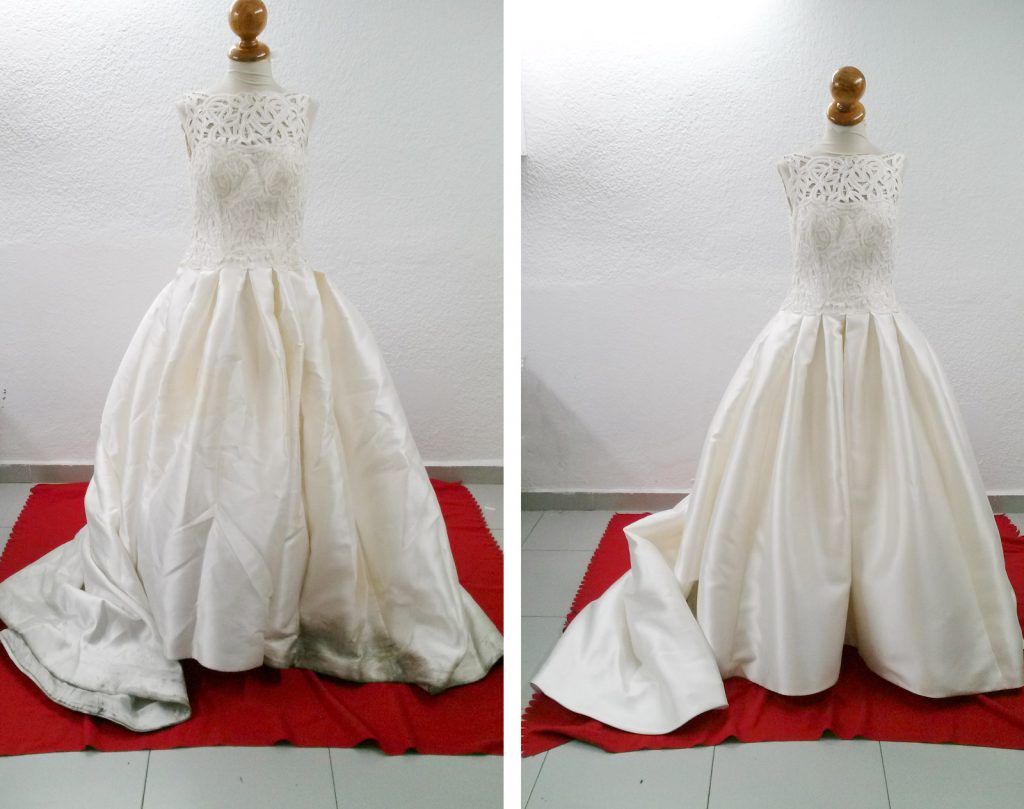vestido de novia antes y después tintorería